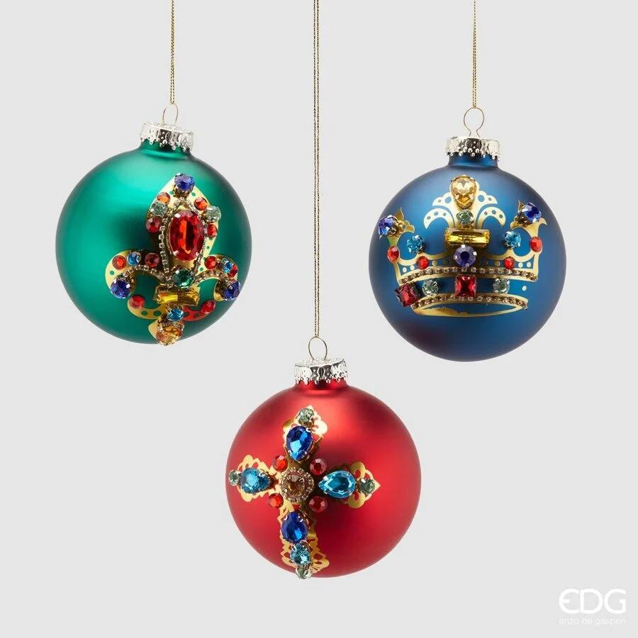 EDG Enzo De Gasperi Palla di Natale Corona, Croce, Giglio con Pietre D 10 Cm Multicolor 1 Pz