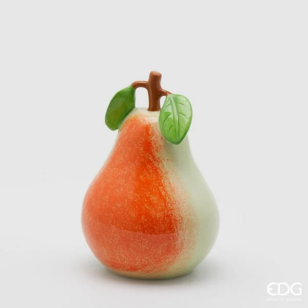 EDG Enzo De Gasperi Pera Decoro con Foglie H 19 D 13 Yellow Orange