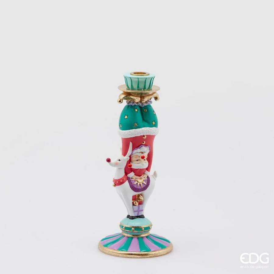 EDG Enzo De Gasperi Portacandela Babbo Natale Circo H 31 Cm Multicolor