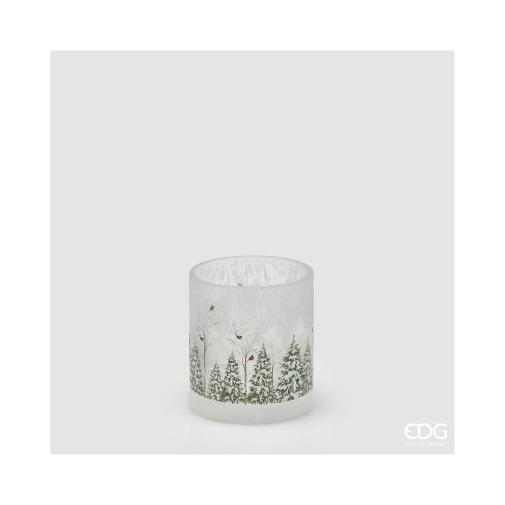 EDG Enzo De Gasperi Portacandela Cardinale Cilindro Decoro Natale H 10 Cm D 9 Cm White Green