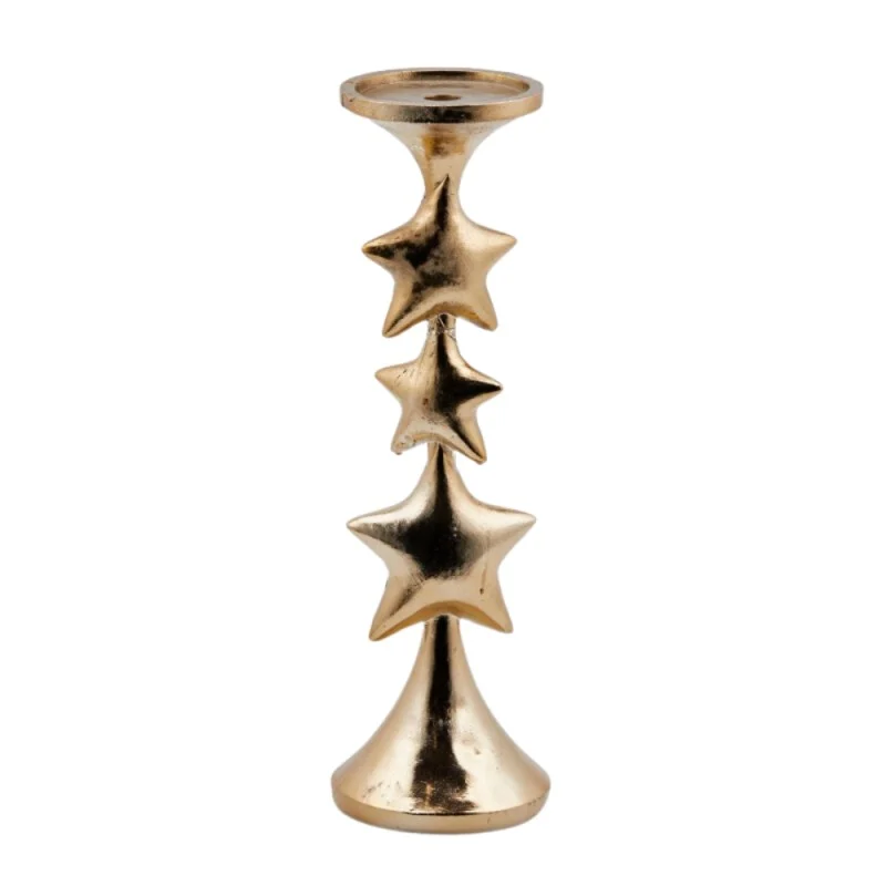 EDG Enzo De Gasperi Portacandela con Stelle di Natale H 46 Cm D 14 Cm Gold