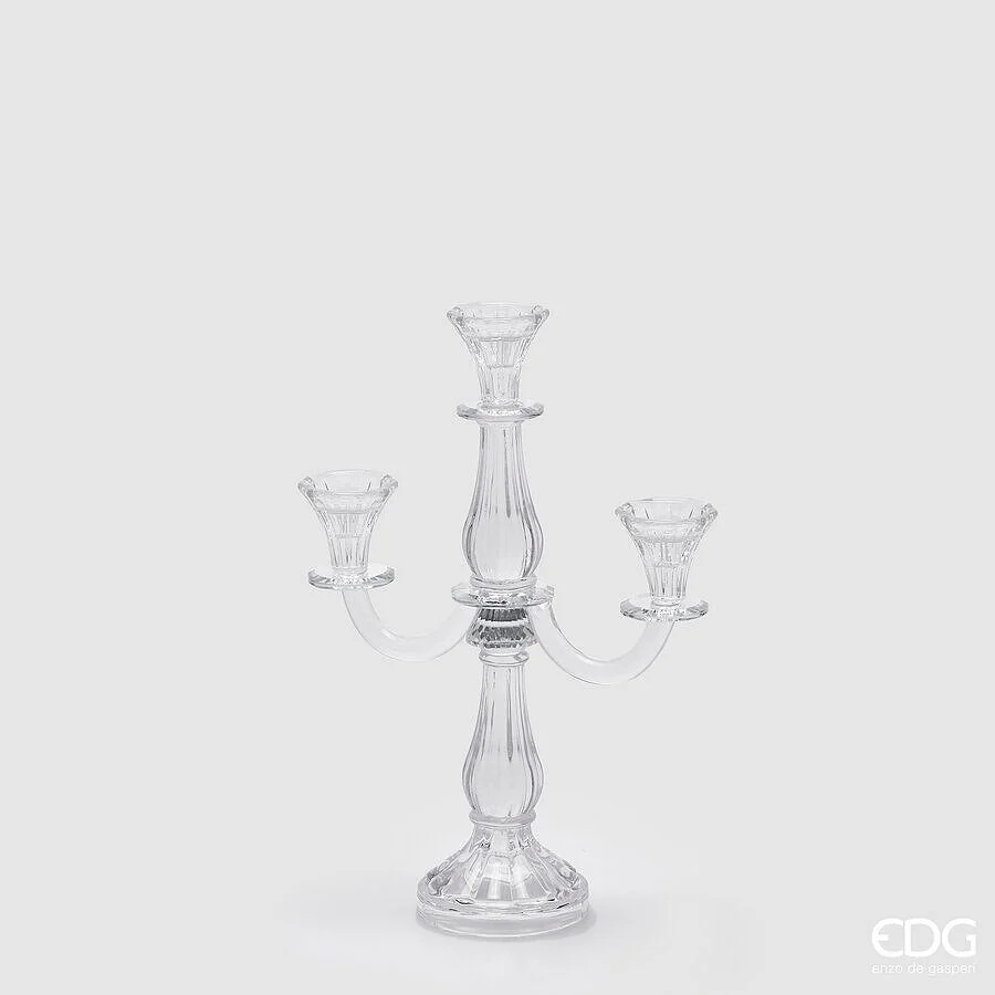 EDG Enzo De Gasperi Portacandela Crystal 3 Fiamme H 35 Cm 25 x 11Cm Natural Trasparente