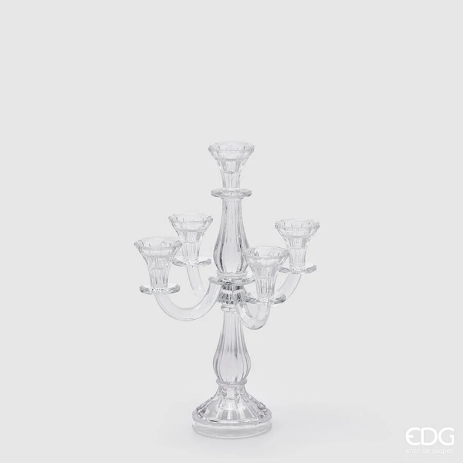 EDG Enzo De Gasperi Portacandela Crystal 5 Fiamme H 35 Cm 19 x 19 Cm Trasparente