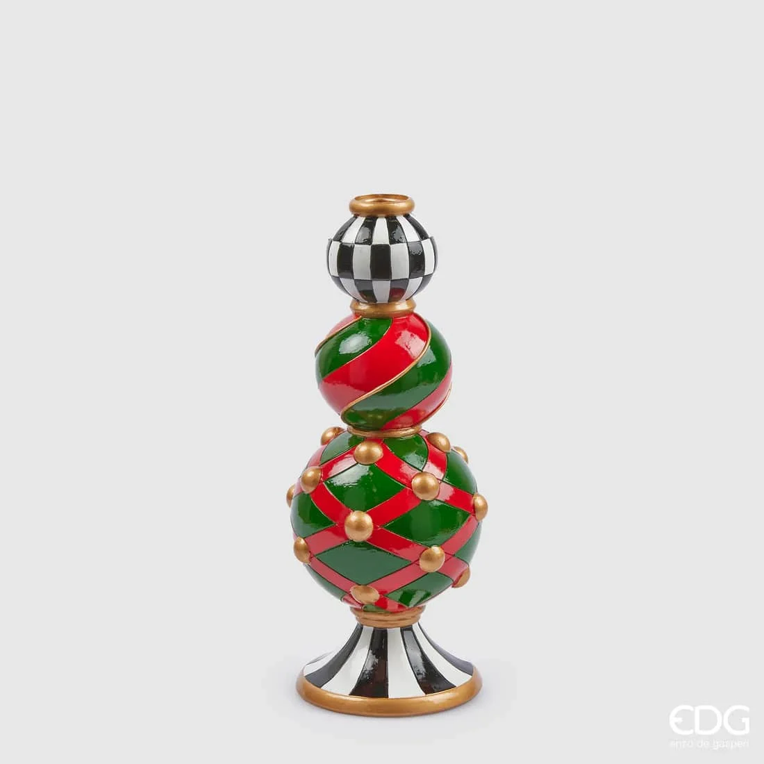 EDG Enzo De Gasperi Portacandela Decoro Scacchi Natale H 30 Cm White Black