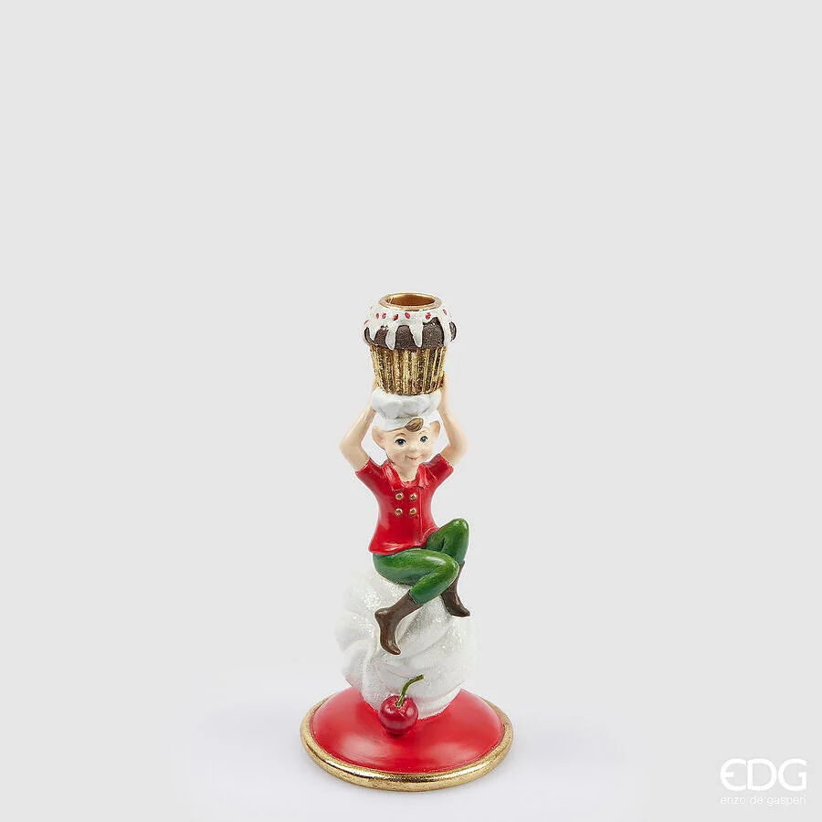 EDG Enzo De Gasperi Portacandela Natale Elfo Cuoco H 22 Cm D 10 Cm Green Red