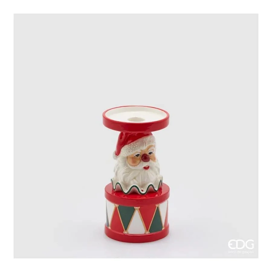 EDG Enzo De Gasperi Portacandela Natale Santa Clown H 17 Cm D 9,5 Cm Green Red