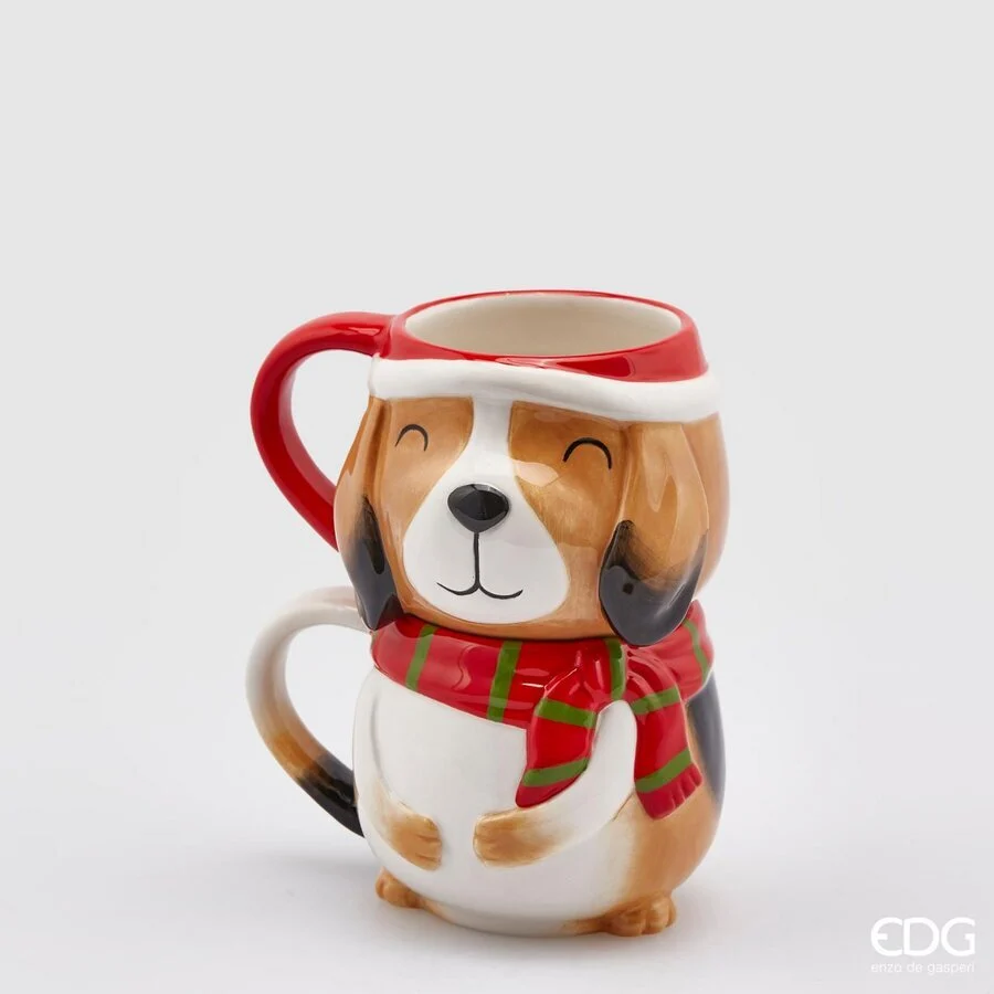 EDG Enzo De Gasperi Set 2 Tazze Sanbernardo Natale Impilabili H 16 Cm D 13 Cm White Brown