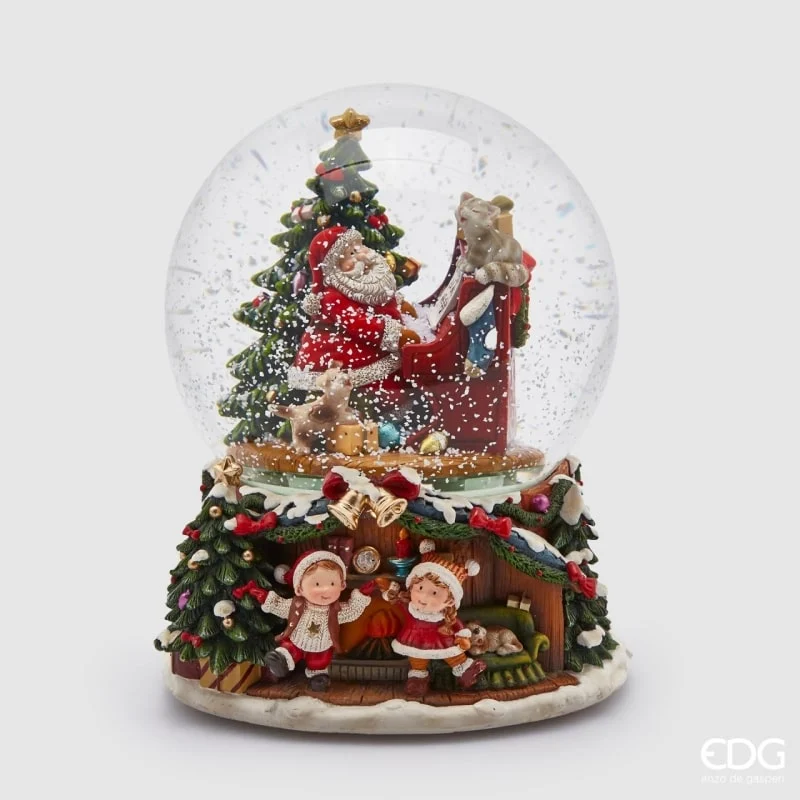 EDG Enzo De Gasperi Sfera Acqua Babbo Natale con Piano H 21 Cm D 16 Cm Led Musica