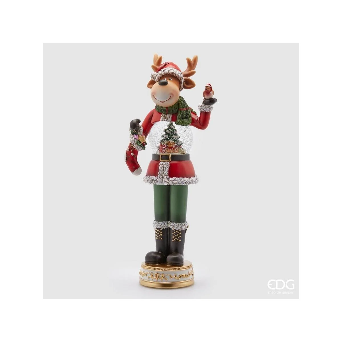 EDG Enzo De Gasperi Sferacqua Renna Natale con Led H 50 Cm D 13 Cm Green Red