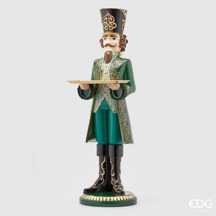 EDG Enzo De Gasperi Soldatino Poly Natale con Vassoio H 106 x 32 x 36 Cm Green Gold