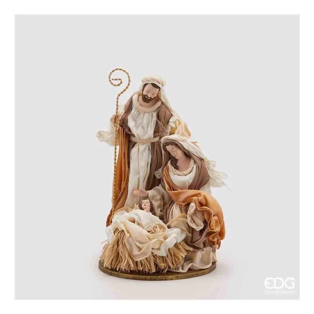 EDG Enzo De Gasperi Statuetta Natalizia Natività Tessuto con Paglia H 35 Cm Champagne