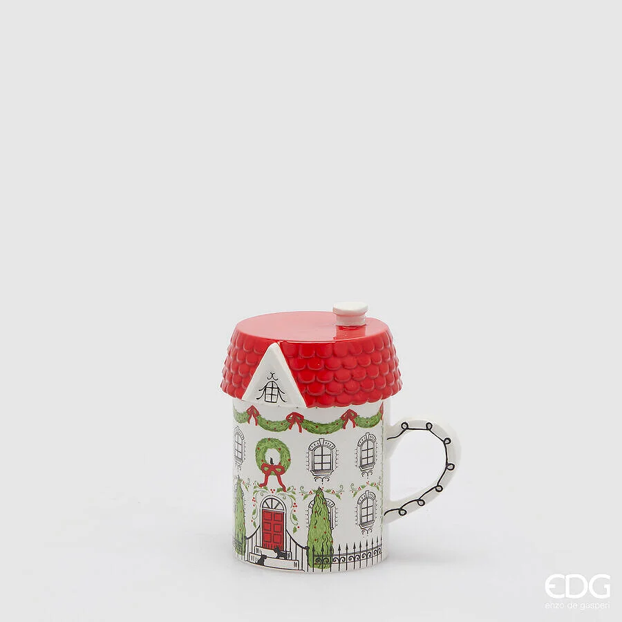 EDG Enzo De Gasperi Tazza Casetta di Natale H 13 Cm D 9 Cm Green Red