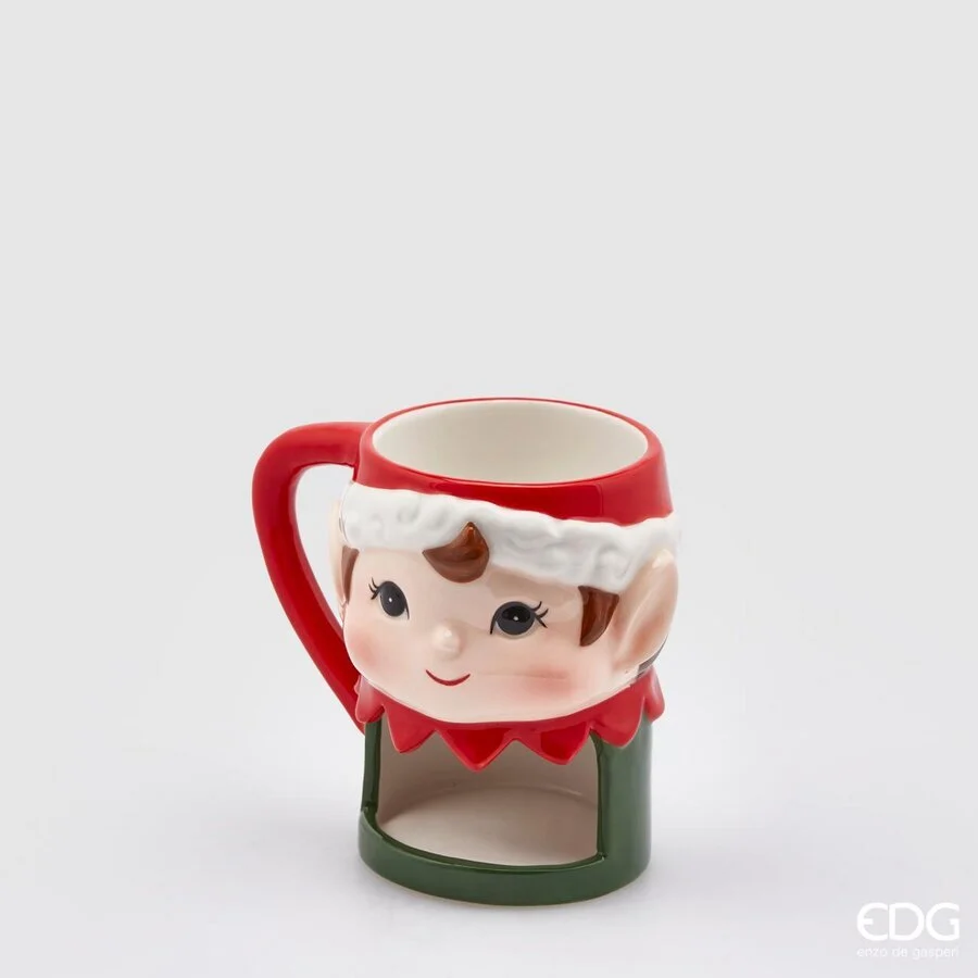 EDG Enzo De Gasperi Tazza Elfo Natale Portabiscotti H 12 Cm D 10 Cm Green Red