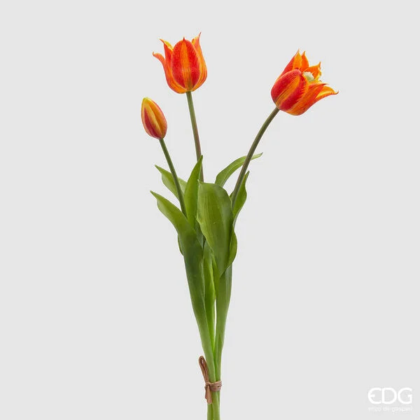 EDG Enzo De Gasperi Tulipano Gommato Olis 3 Rami H 48 Cm Arancione 1 Cf