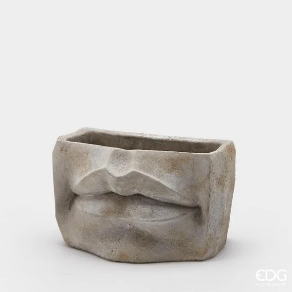 EDG Enzo De Gasperi Vaso Cemento Labbra H 13,5 Cm L 21 Cm L 12,5 Cm Grey