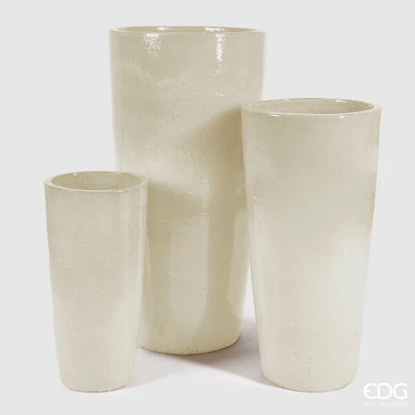 EDG Enzo De Gasperi Set 3 Pz Vaso Glaze H 100 Cm H 80 Cm H 60 Cm Ivory