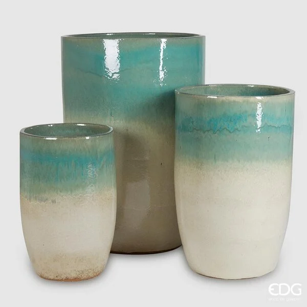 EDG Enzo De Gasperi Set 3 Pz Vaso Glaze Rotondo H 100 Cm H 80 Cm H 63 Cm Green Mix