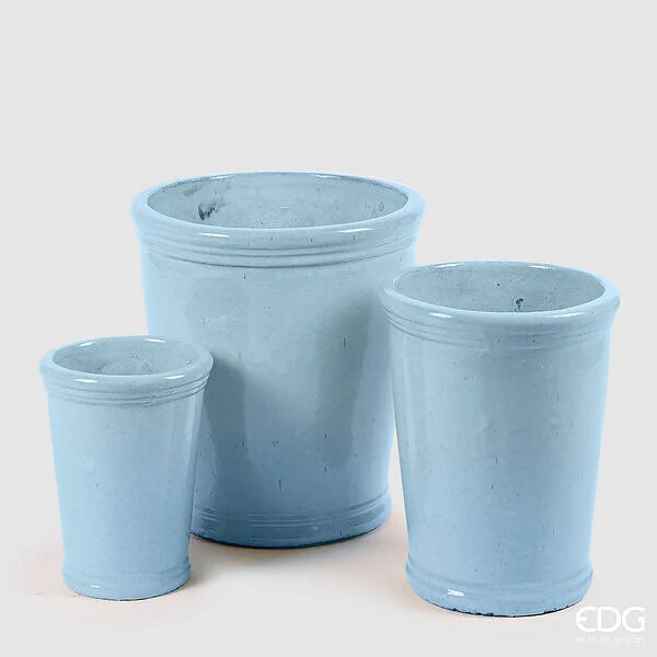 EDG Enzo De Gasperi Set 3 Pz Vaso Glaze Svasato H 47 Cm H 41 Cm H 30 Cm Light Blue Waterproof