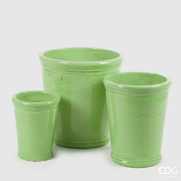 EDG Enzo De Gasperi Set 3 Pz Vaso Glaze Svasato H 47 Cm H 41 Cm H 30 Cm Light Green Waterproof