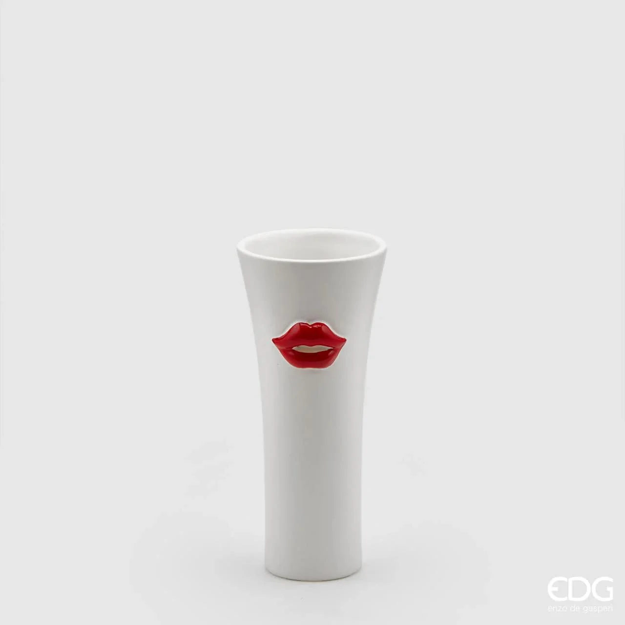 EDG Enzo De Gasperi Vaso Kiss Concavo H 21 Cm D 9 Cm White Red