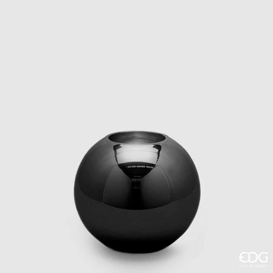 EDG Enzo De Gasperi Vaso Sfera H 16 Cm D 18 Vetro Molato Black