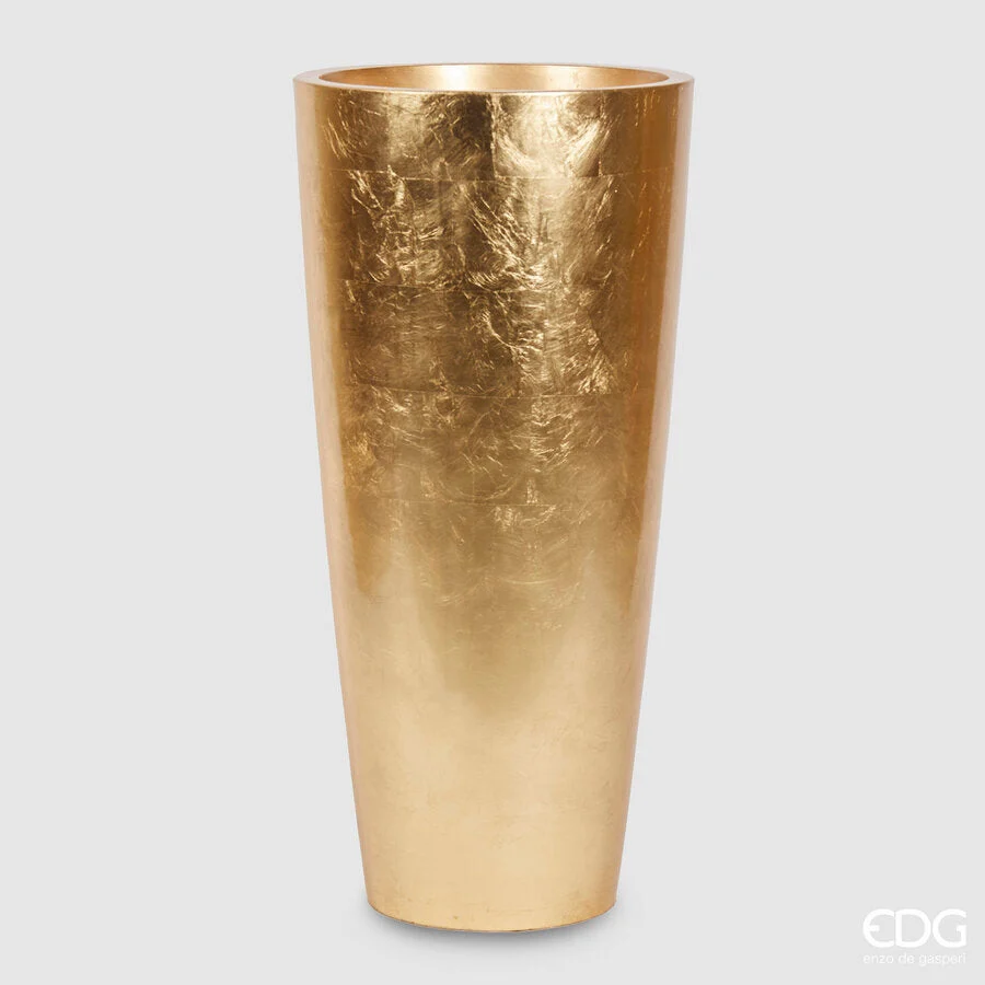 EDG Enzo De Gasperi Vaso Vetroresina Rotondo Bombato H 100 Cm D 47 Cm Waterproof Gold