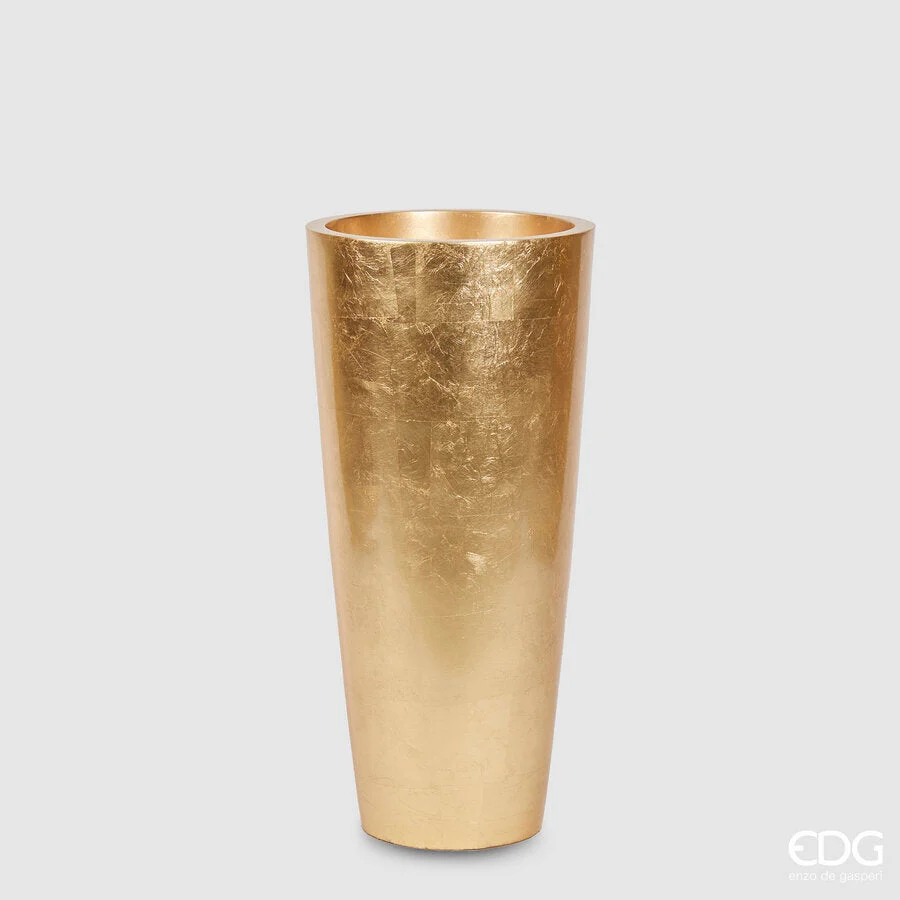 EDG Enzo De Gasperi Vaso Vetroresina Rotondo Bombato H 80 Cm D 37 Cm Waterproof Gold