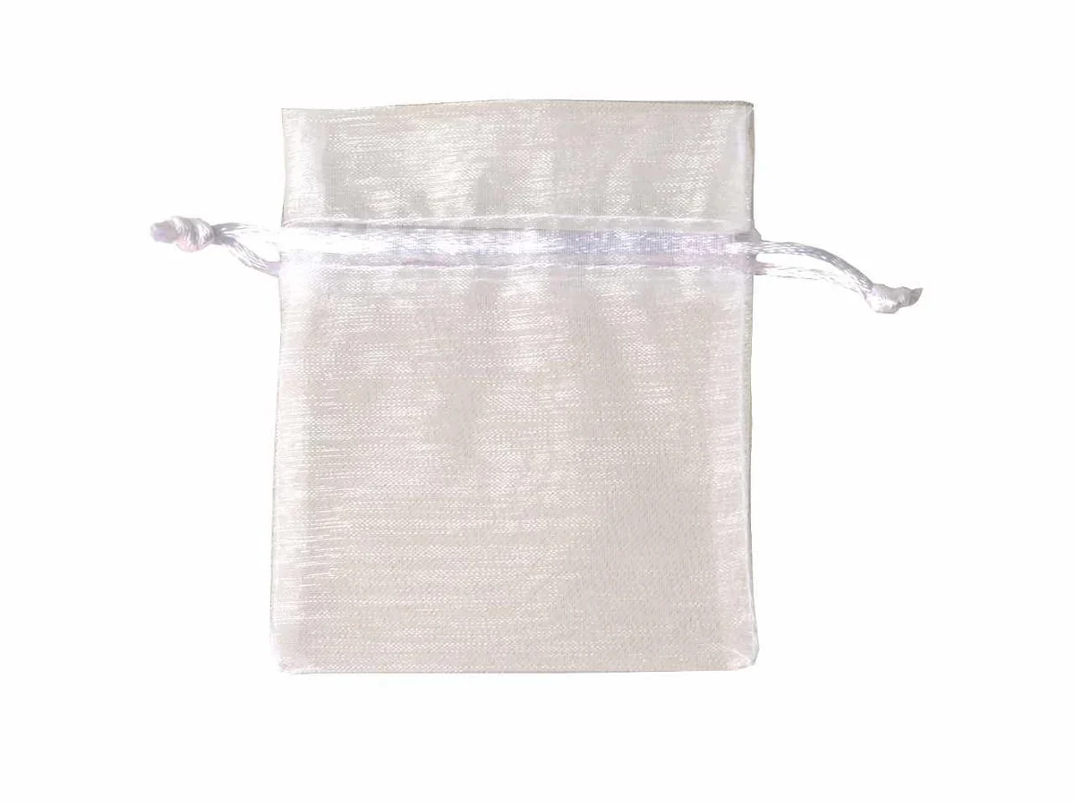 ETM Bag Organza con Tirante 8 x 10 Cm Sacchetto Portaconfetti Bianco 12 Pz