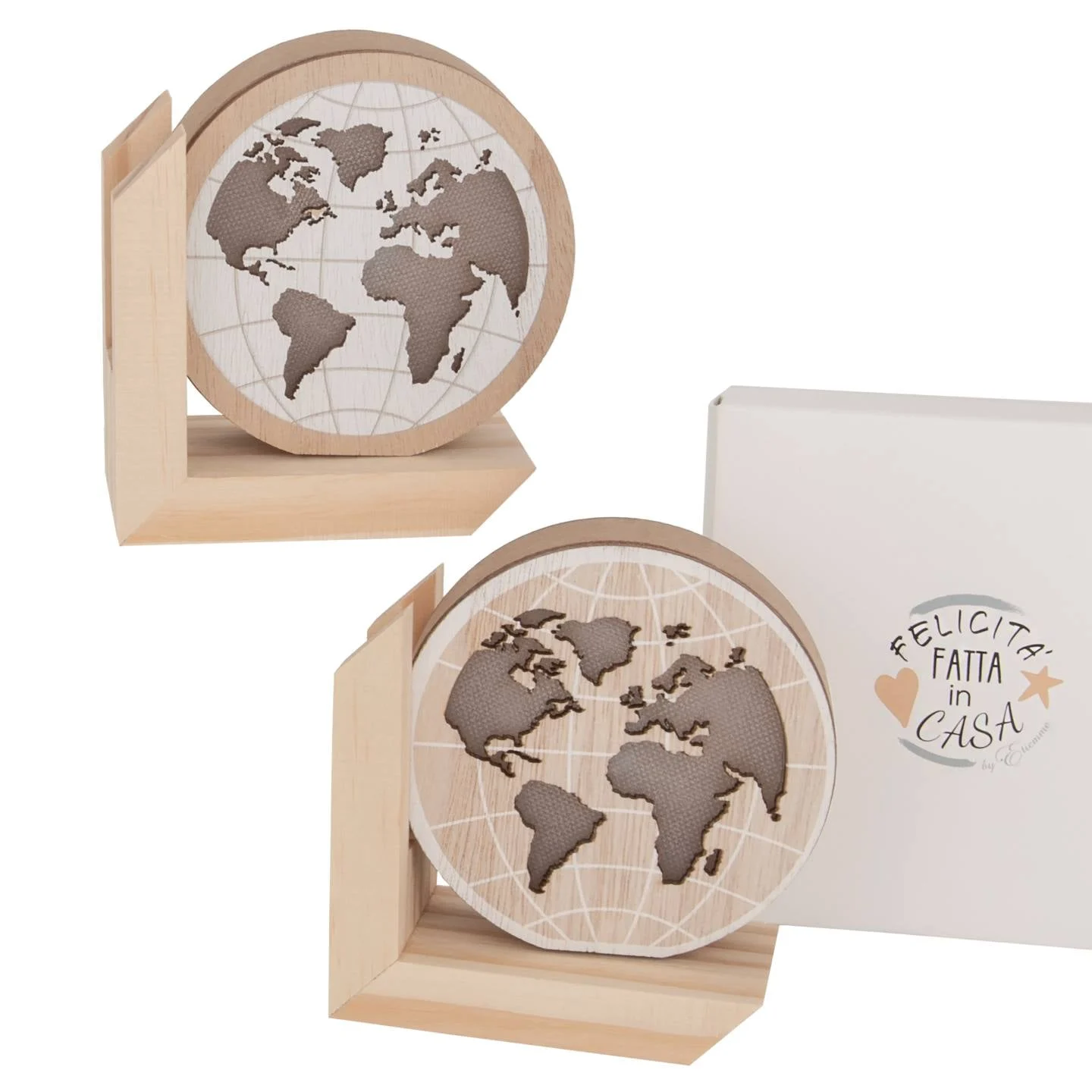 ETM Bomboniera Monde Led H 11 Cm legno con Scatola Regalo 1 Pz