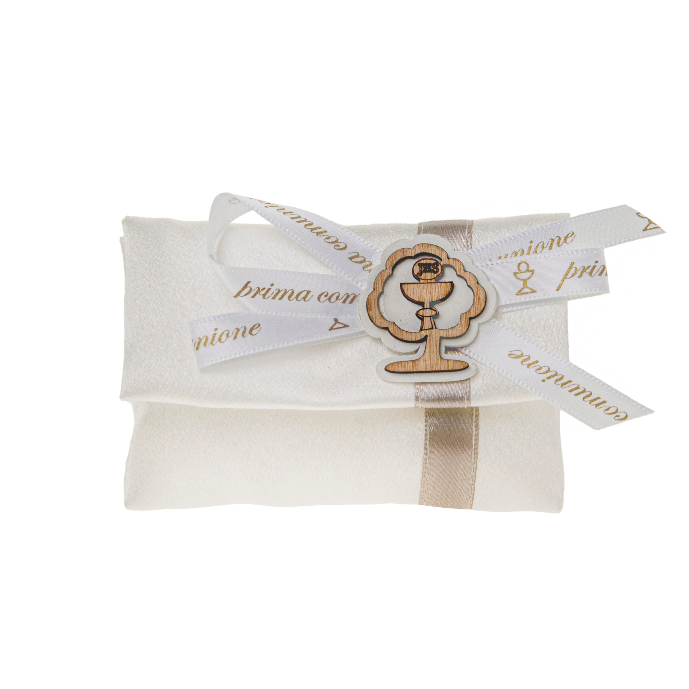 ETM Busta Portaconfetti Nastro Comunione 10 x 8 Cm Beige 12 Pz