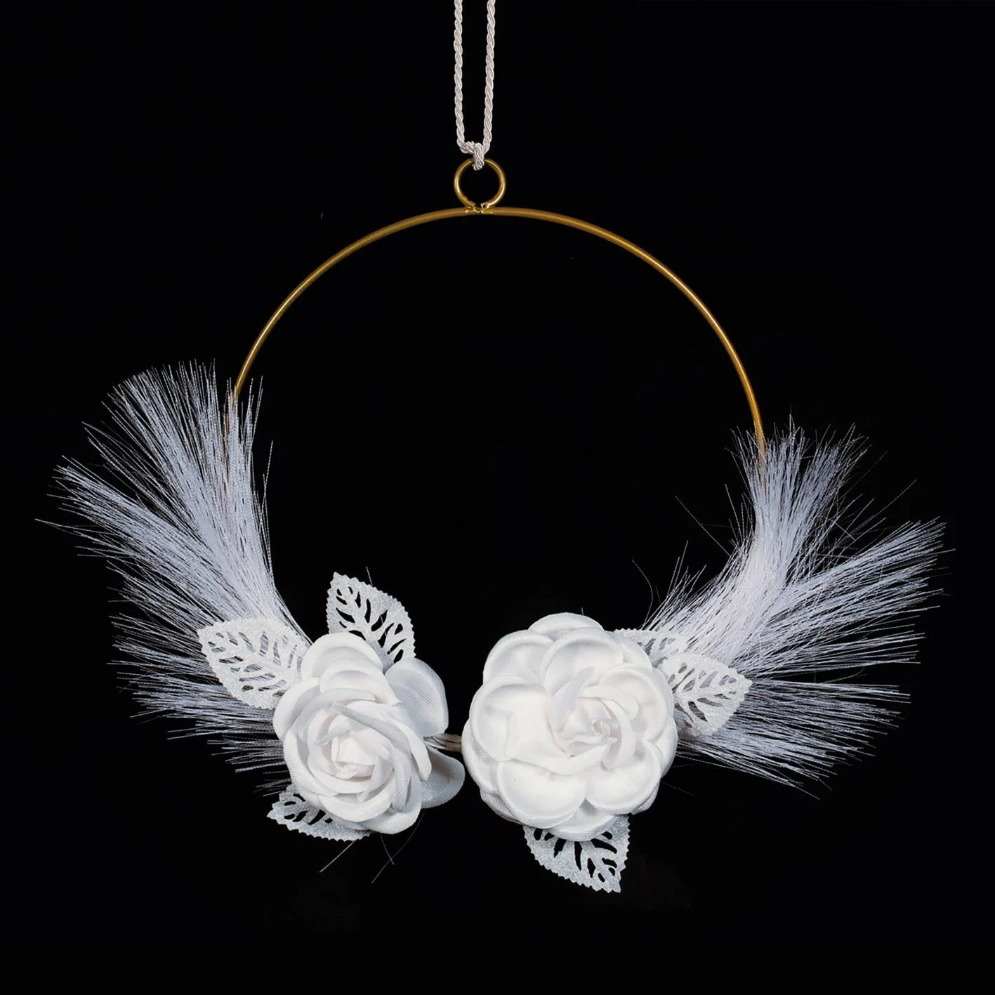 ETM Decoro Cerchio 2 Fiori D 20 / 25 Cm Bianco