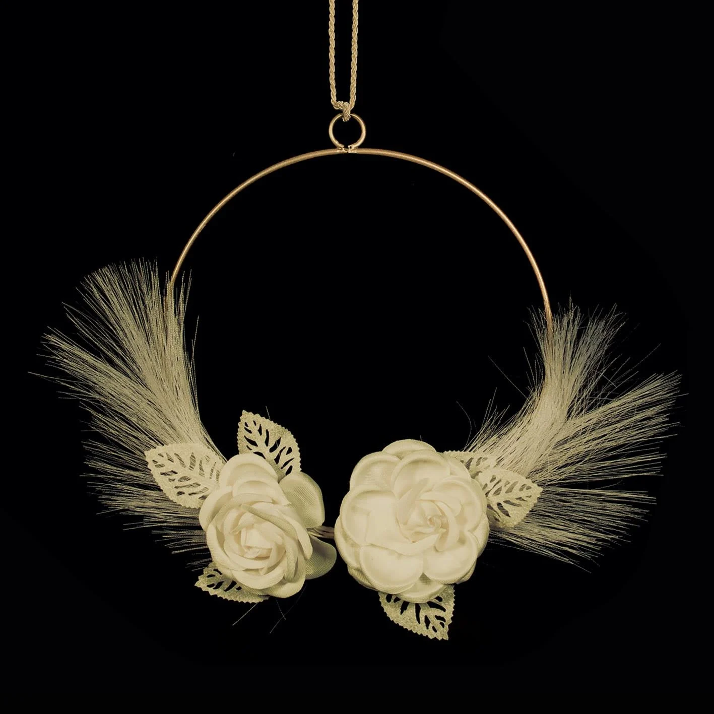 ETM Decoro Cerchio 2 Fiori D 20 / 25 Cm Crema
