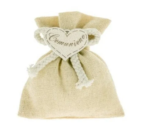 ETM Sacchetto Leda Bag Bomboniera Comunione Portaconfetti 9 x 11 Cm Beige 12 Pz