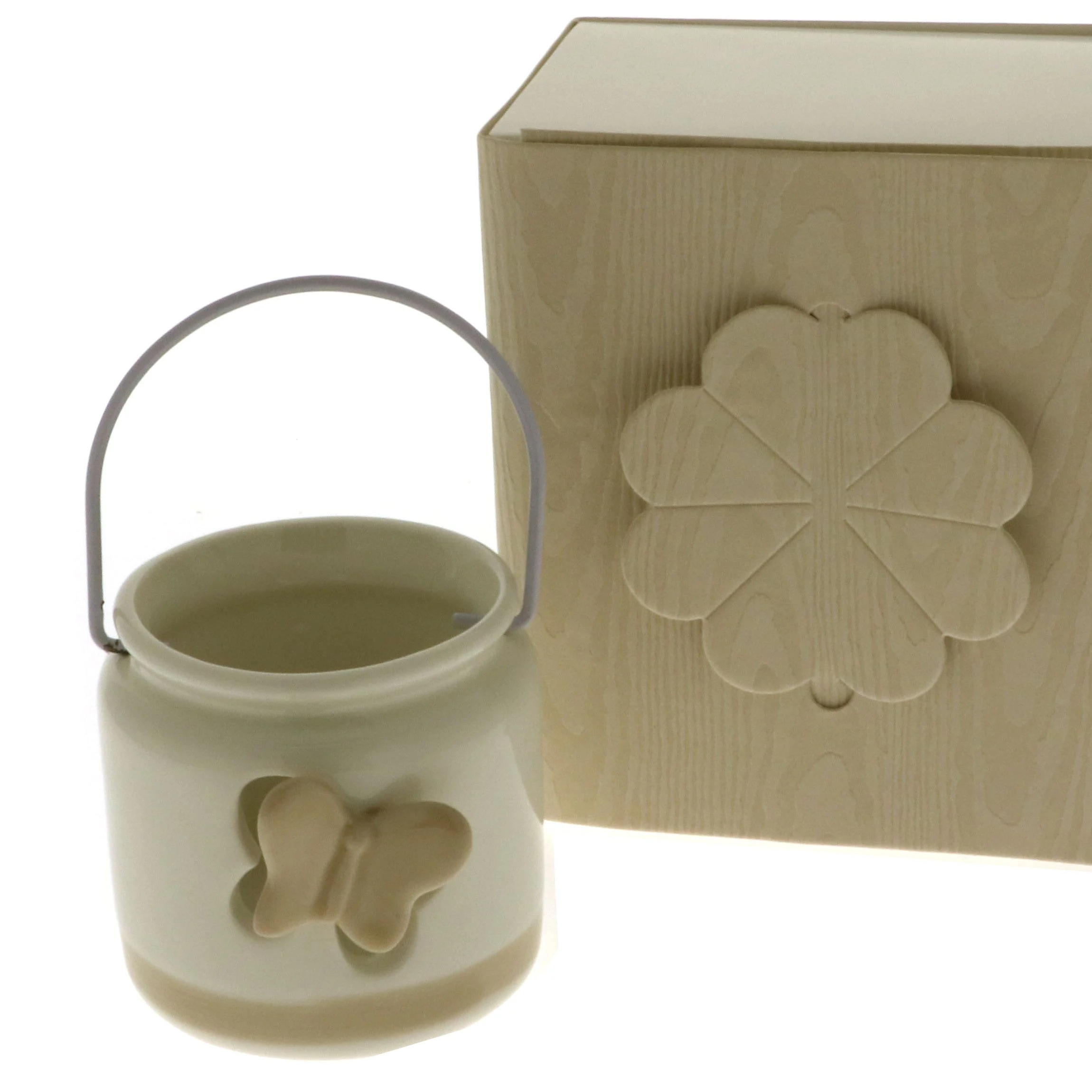 ETM Lanterna Portacandela D 7 Cm H 7 Cm Porcellana con Farfalla Scatola Regalo
