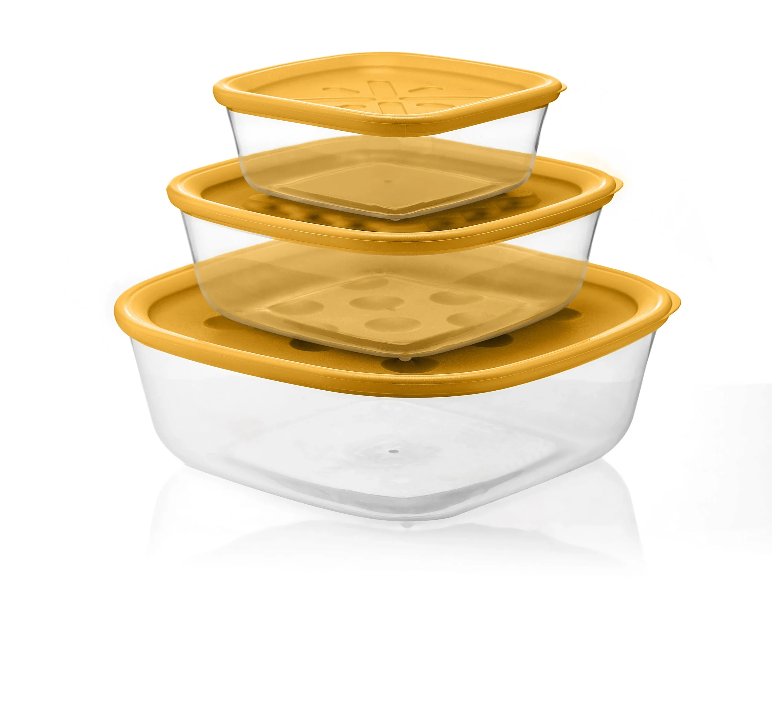 GUZZINI Set 3 Baratoli 570 Cc / 1.400 Cc / 2.950 Cc Coperchio Giallo Mango