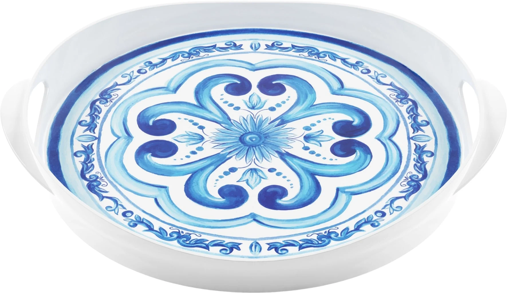 GUZZINI Vassoio Tondo con Manici Decoro Blues 40,5 x 46 x 6 Cm Melamina Table Decor