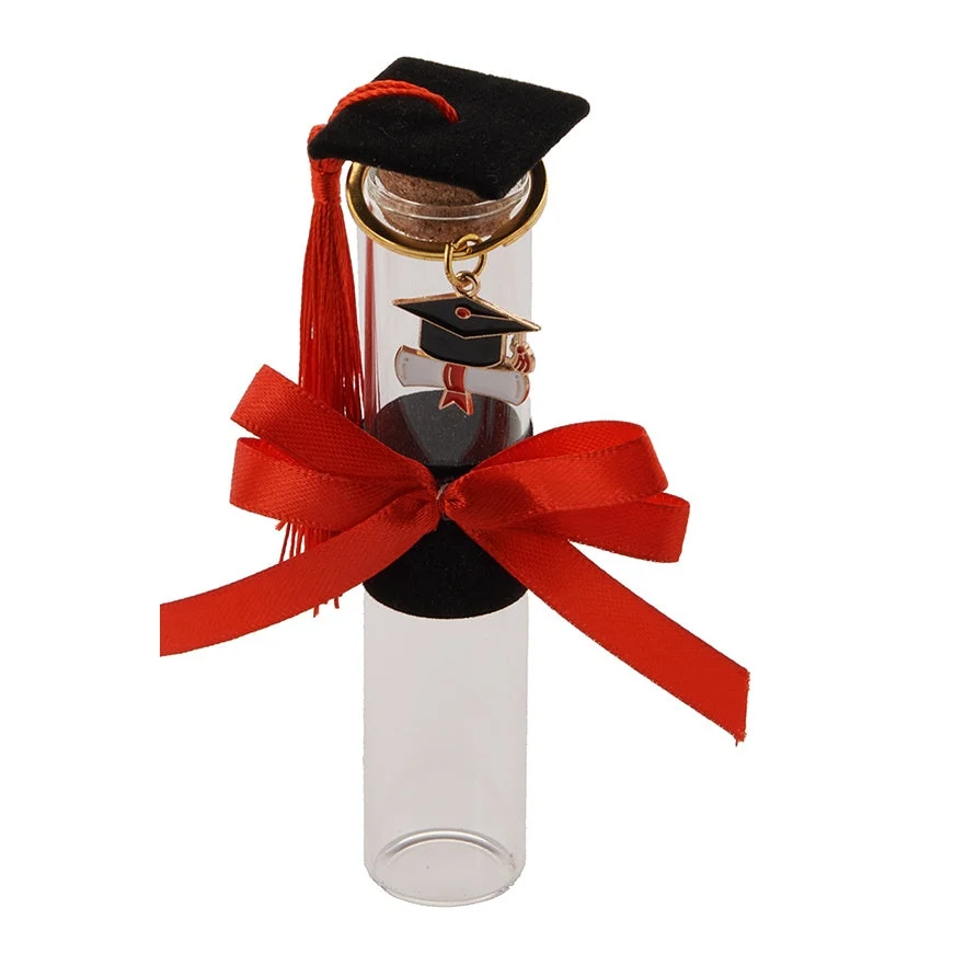 L'Arcolaio Provetta con Portachiavi Bomboniera H 12 Cm Portaconfetti Laurea Nero 1 Pz