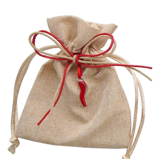L'Arcolaio Sacchetto Juta 9x12 cm con Corno Laurea – Bomboniera Elegante 12 Pz