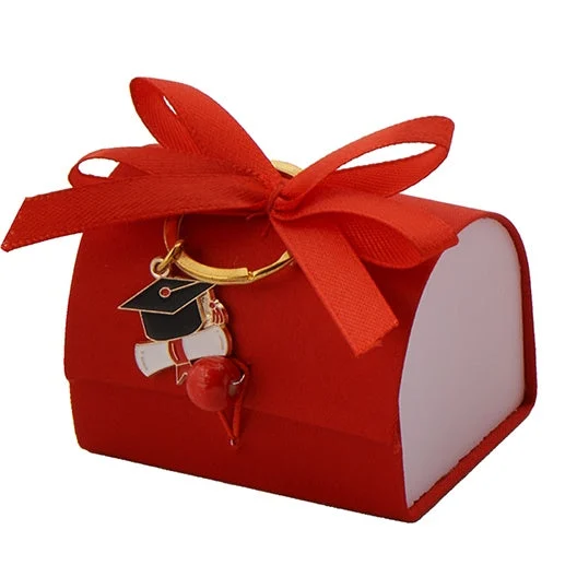 L'Arcolaio Scatola Box con Portachiavi Bomboniera 7 x 5 Cm Portaconfetti Laurea Rosso 1 Pz