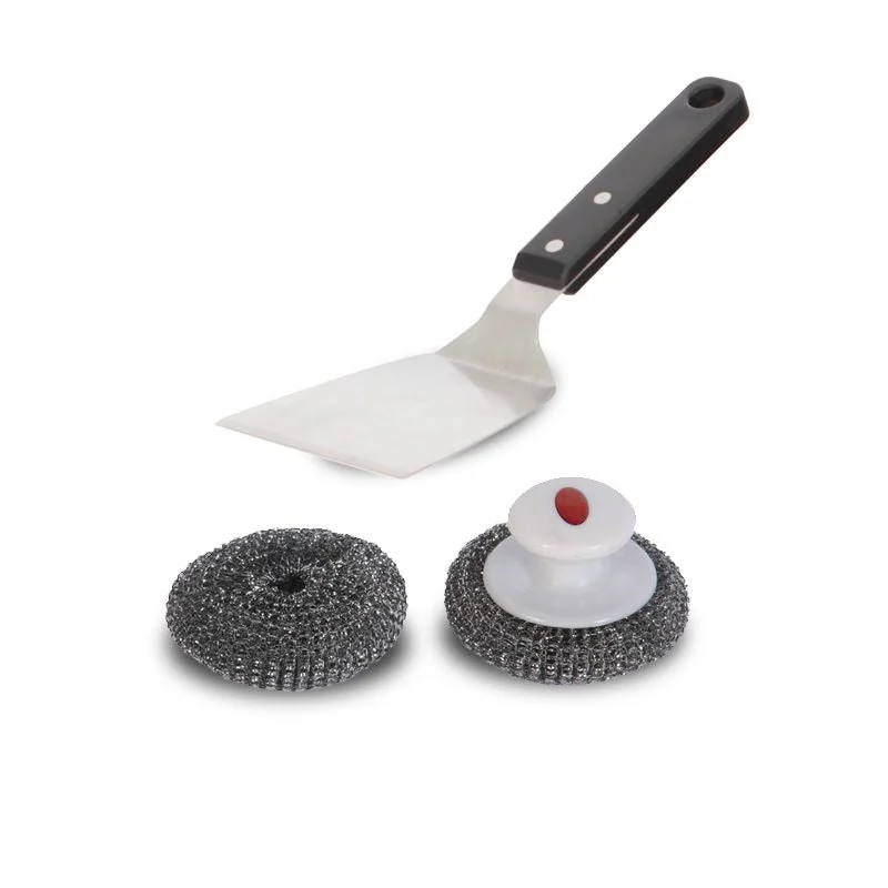Le Marquier Kit Pulizia Plancha Spatola Spugnetta Inox