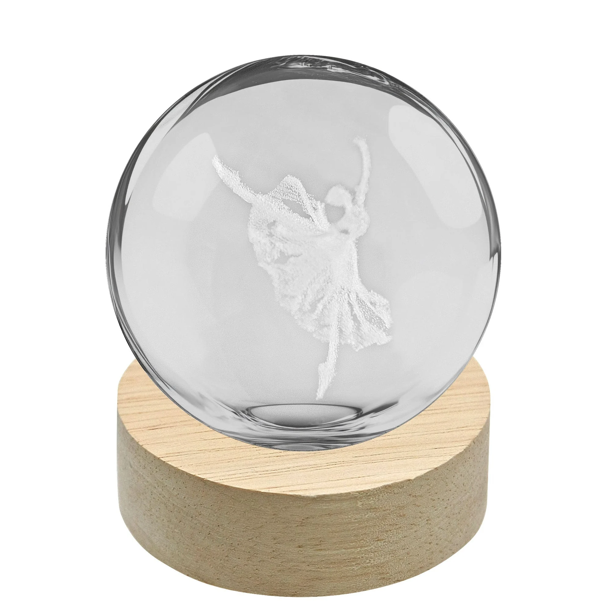 Linea Due Elle Lumetto a Sfera Ballerina con Base in Legno D 6 cm H 8 Cm Bomboniera – Lampada Decorativa Elegante