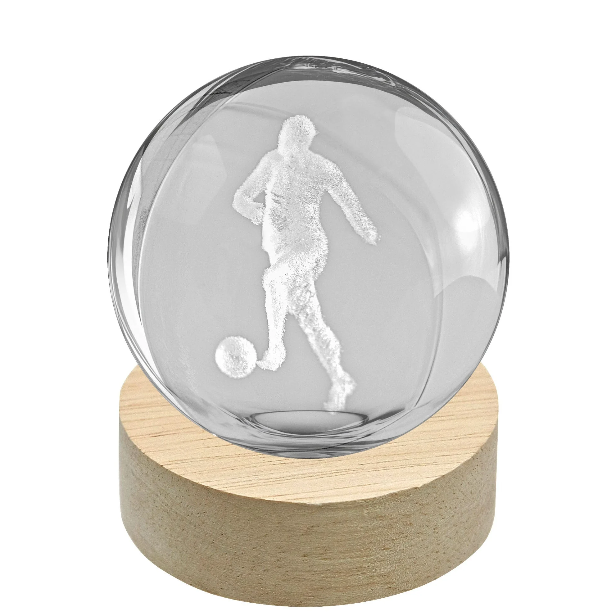Linea Due Elle Lumetto a Sfera Calciatore con Base in Legno D 6 Cm H 8 Cm Bomboniera – Lampada Decorativa Sportiva