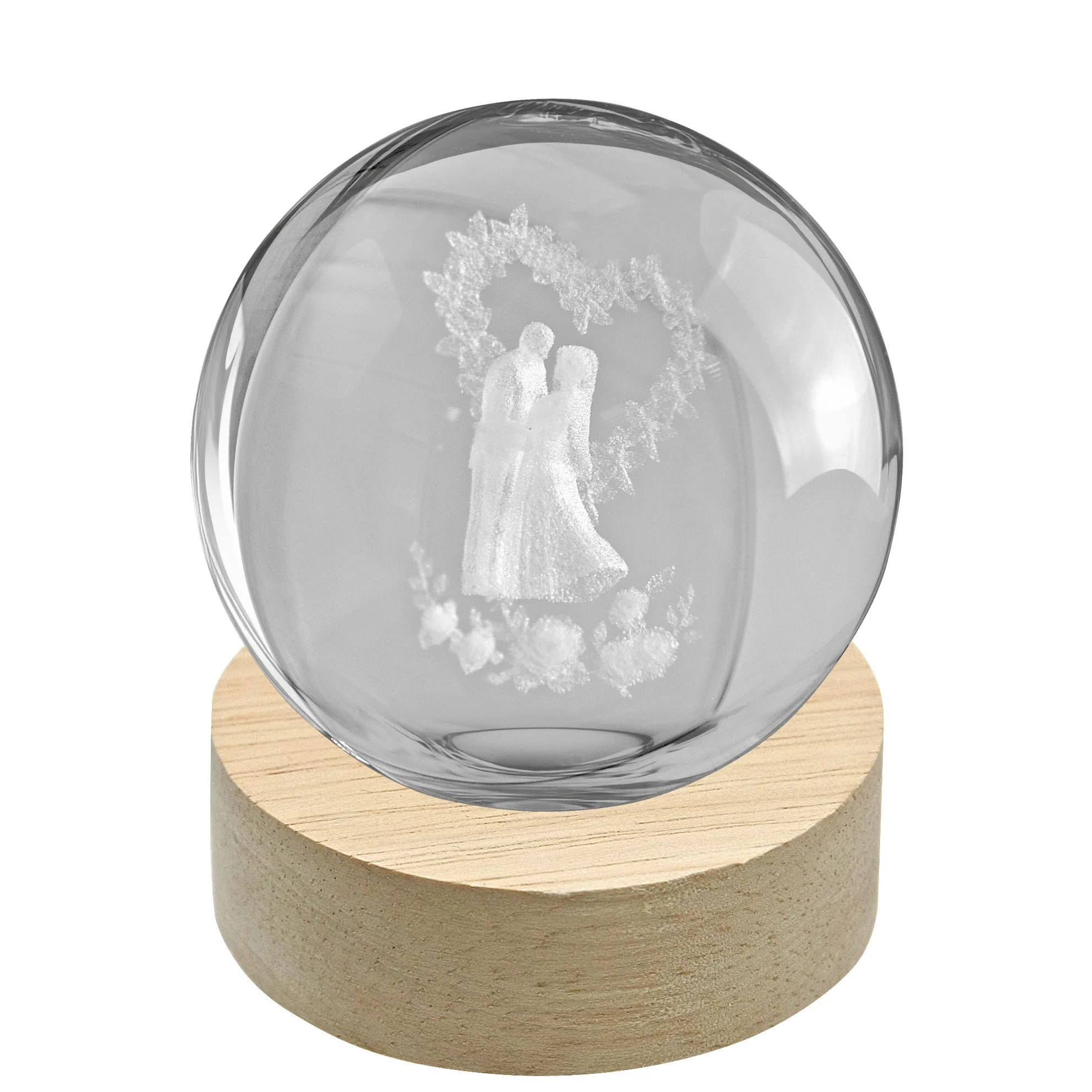 Linea Due Elle Lumetto a Sfera Coppia Sposi con Base in Legno D 6 Cm  H 8 cm Bomboniera – Lampada Decorativa per Matrimoni