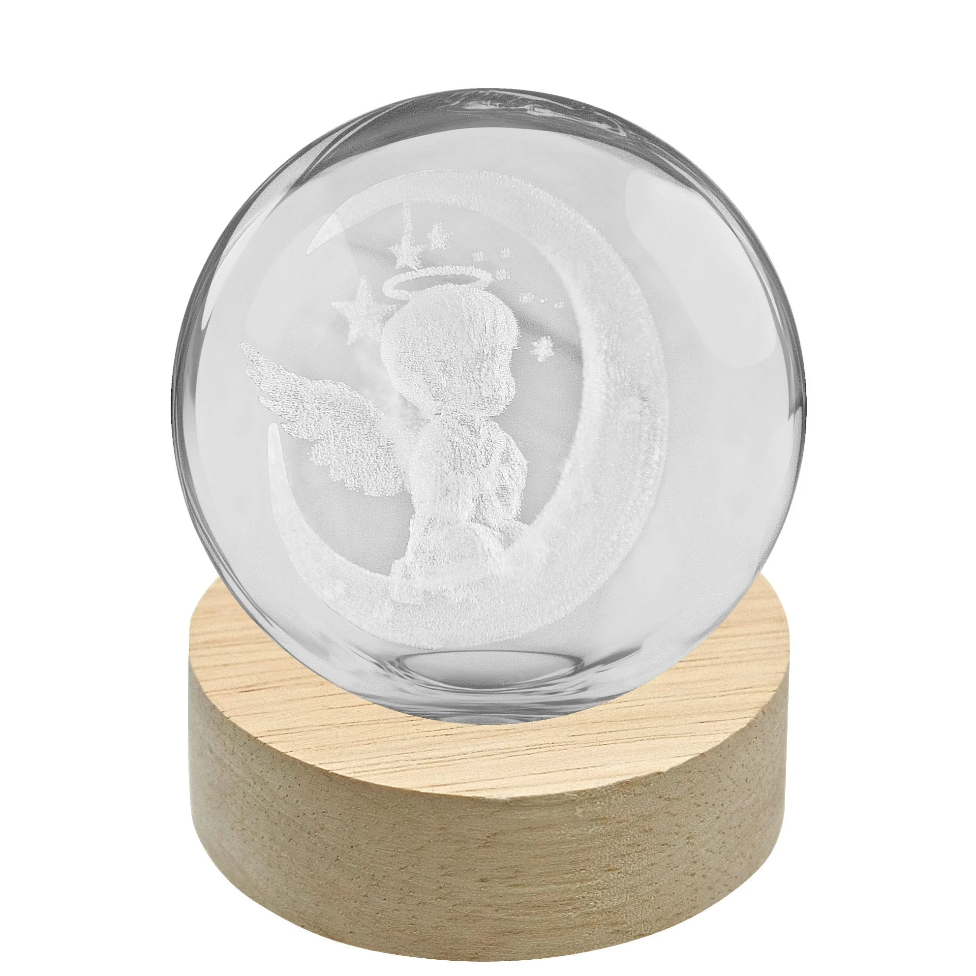 Linea Due ElleLumetto a Sfera Angelo con Luna con Base in Legno D 6 Cm H 8 cm Bomboniera – Lampada Decorativa Idee Regalo