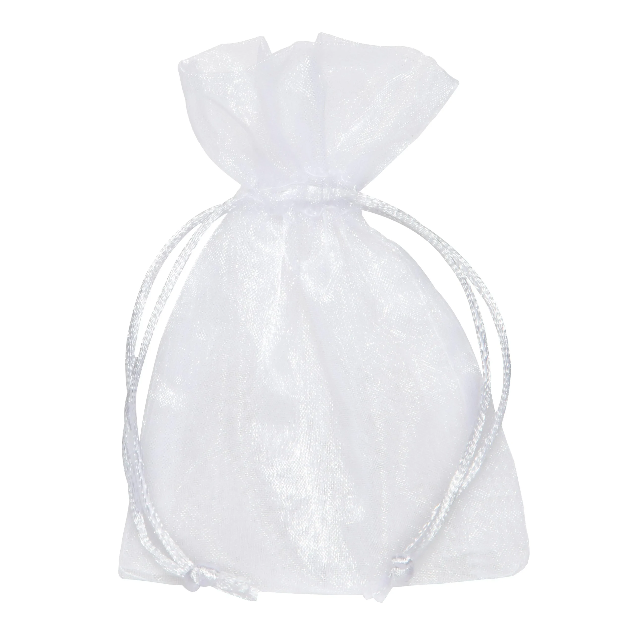 Piovaccari Bustina Organza Portaconfetti con Tirante Raso H 12 x 9 Cm Bianco 10 Pz