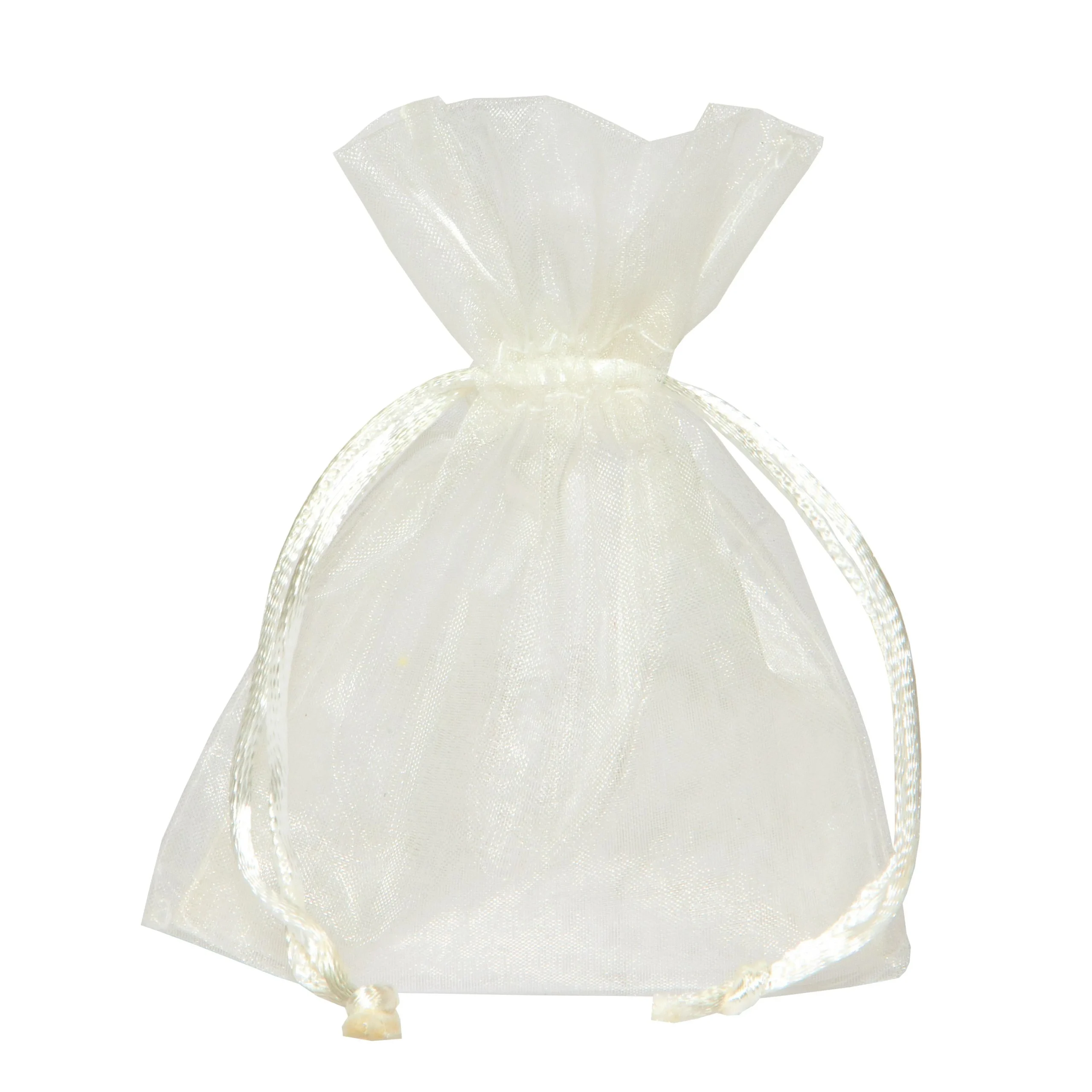 Piovaccari Bustina Organza Portaconfetti con Tirante Raso H 12 x 9 Cm Cream 10 Pz