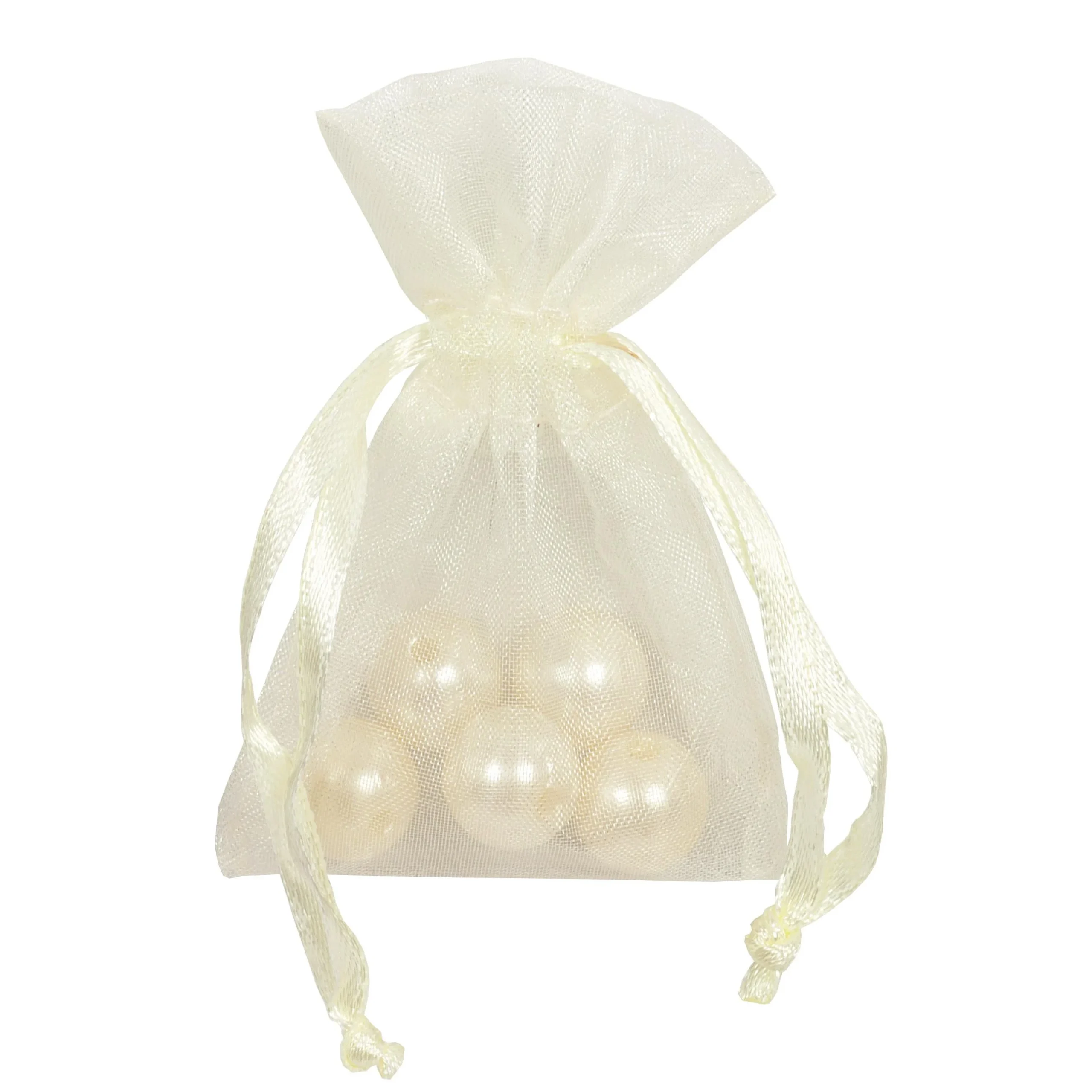 Piovaccari Bustina Organza Portaconfetti con Tirante Raso H 7,5 x 5 Cm Cream 10 Pz