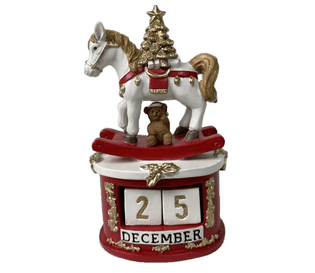 Preziosa Home Cavallo Natale Decorativo con Calendario Poliresina 12 x 9 x 20 Cm Scatola