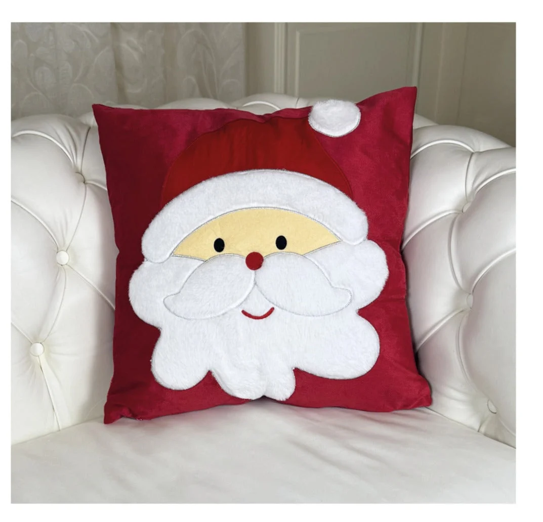 Preziosa Home Cuscino Arredo Velluto Ricamo Gigante Babbo Natale 45 x 45 Cm Rosso