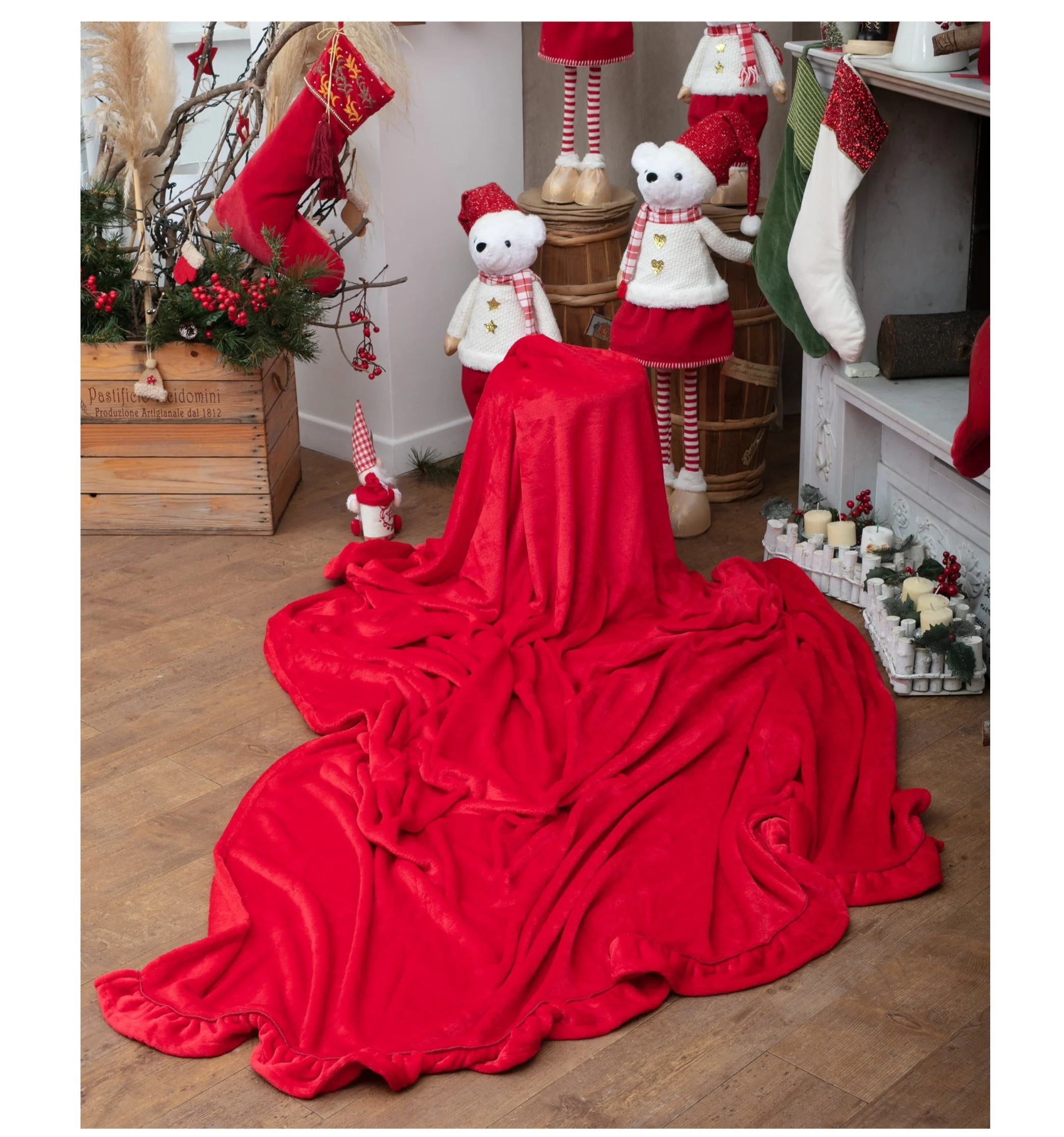 Preziosa Home Plaid in Coral Ass. Natale 210 x 240 Cm con Codatopo e Frill 1 Pz